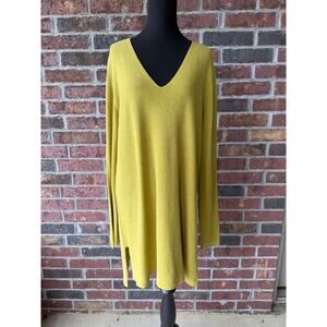 Eileen Fisher yellow v neck tunic sweater - Size L Organic Cotton Silk Ribbed